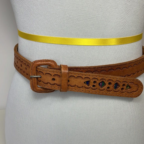 VINTAGE ETHNIC Leather belt , Size 30 - Picture 5 of 8